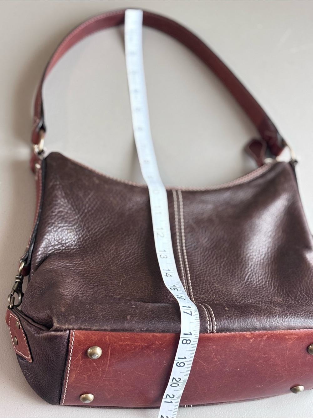 Fossil Brown Leather Shoulder handbag Bag - Classic Two-Tone Design vintage hobo - Picture 12 of 12